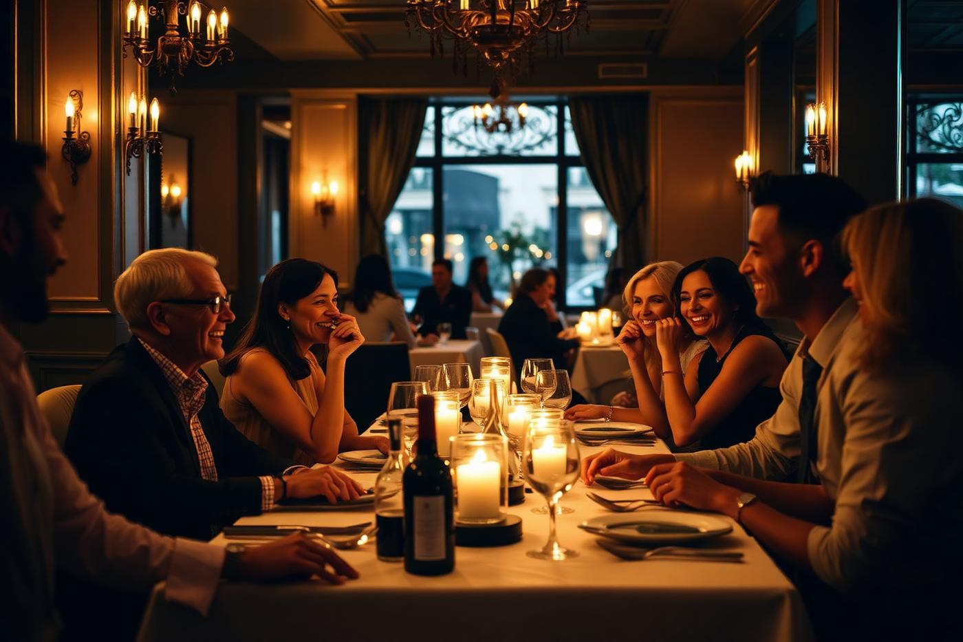 Guests dining together by candlelight