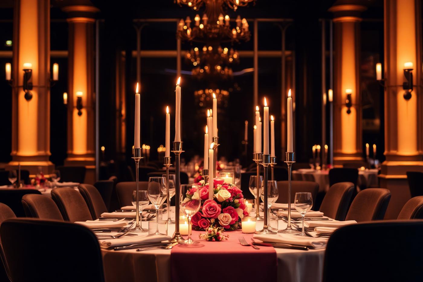 Private dining table dressed with candles and flowers