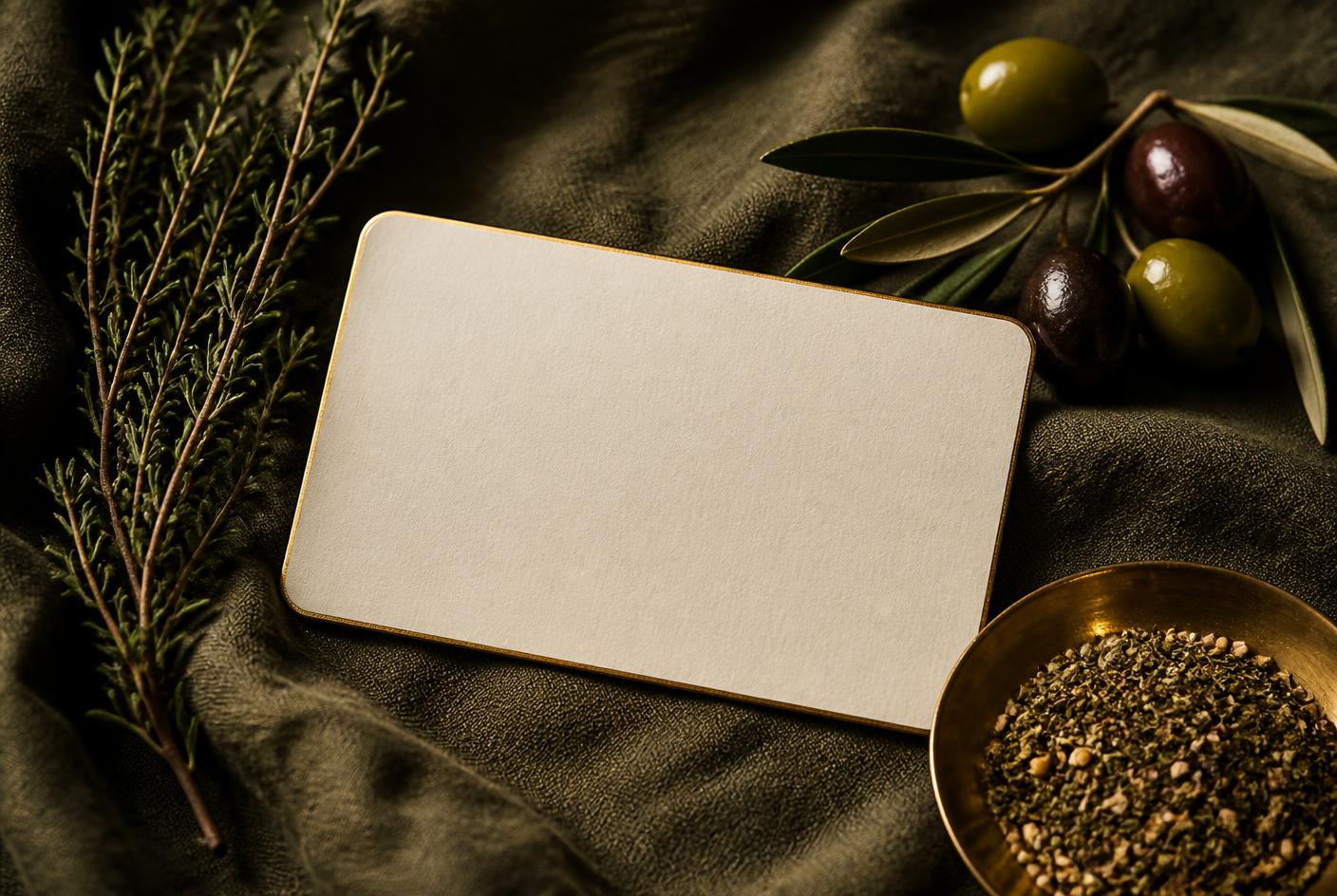 A brass-edged Maison Lumière gift voucher on dark linen